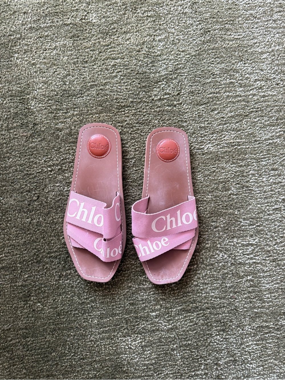 Chloe Pink Logo Crisscross Canvas Slide Sandals